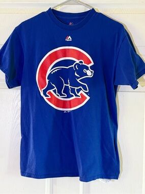 Unisex Majestic Royal Blue Chicago Cubs Graphic Tee with Red Accent